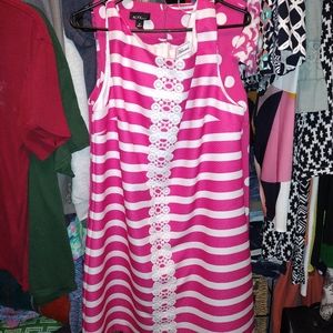 ALYX Pink Striped Midi Dress with Lace Trim